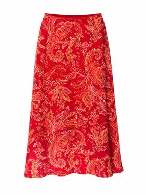 Eddie Bauer 100% Silk Paisley Skirt Red Pink Orange Midi A-Line Boho Lux Size 12